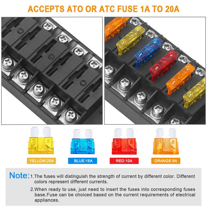 ELECTOP 6 Way Fuse Block Blade Fuse Box with Negative Bus, 6 Circuit Fuse Holder Fuse Block w/Negative Bus, Waterproof Protection Cover Sticker Labels for 12V/24V Automotive Car Truck Boat Marine RV - Image 5